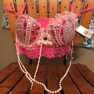 Hot Pink PLURmaid sea shell rave bra BRAND NEW